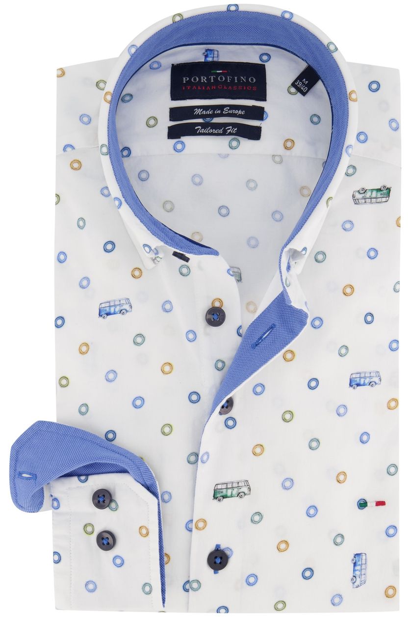 Portofino casual overhemd mouwlengte 7 blauw geprint katoen normale fit