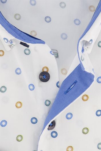 casual overhemd mouwlengte 7 Portofino blauw geprint katoen normale fit 