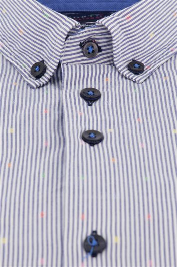 Portofino casual overhemd mouwlengte 7 normale fit blauw geprint, gestreept katoen