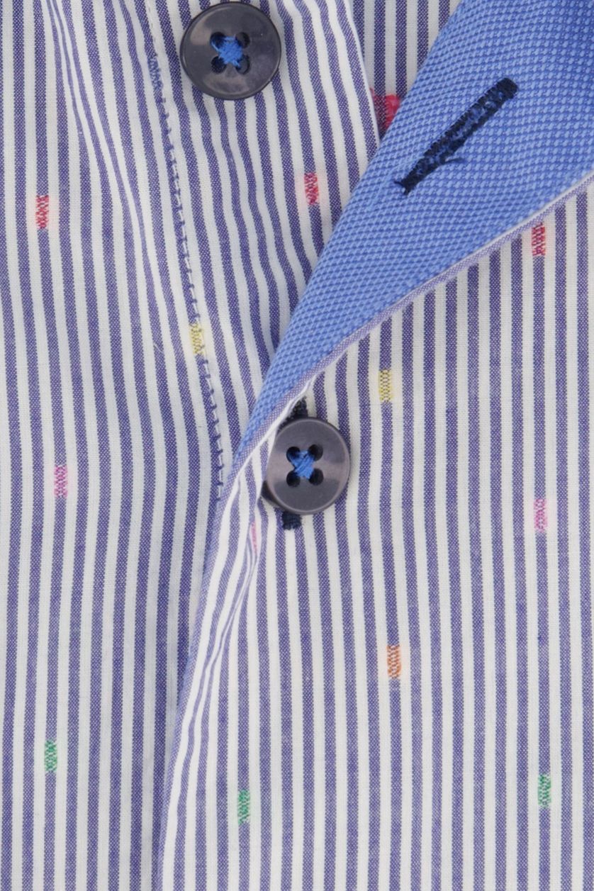 Portofino casual overhemd mouwlengte 7 blauw geprint, gestreept katoen normale fit