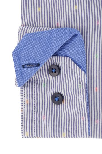 casual overhemd mouwlengte 7 Portofino blauw geprint, gestreept katoen normale fit 