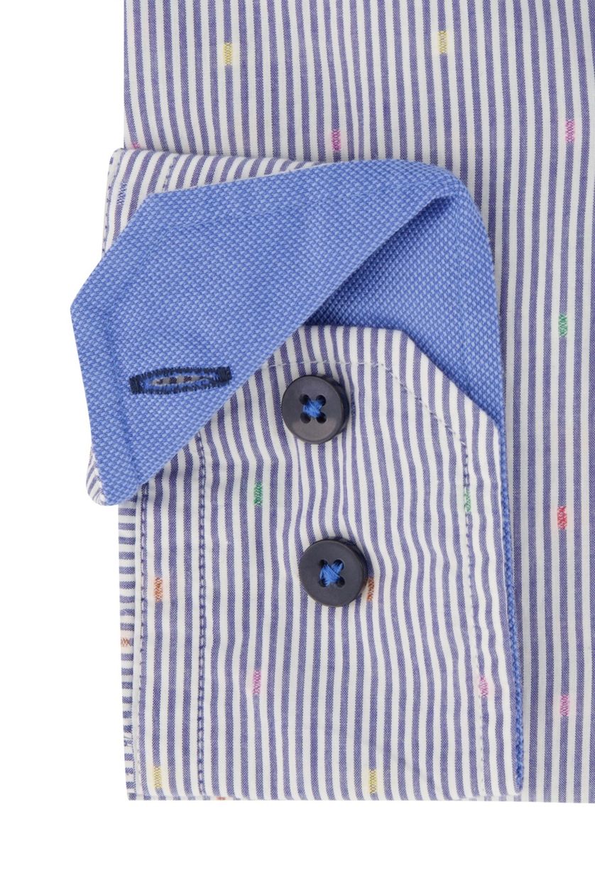 Portofino casual overhemd mouwlengte 7 blauw geprint, gestreept katoen normale fit