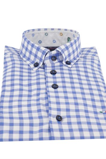 Portofino overhemd Tailored Fit mouwlengte 7 blauw geruit