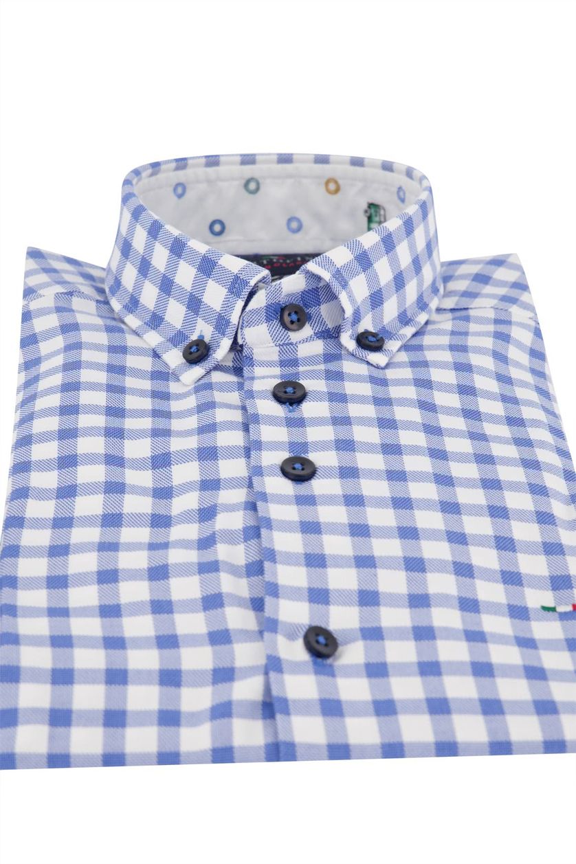 Portofino overhemd Tailored Fit mouwlengte 7 blauw geruit