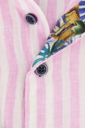 Portofino casual overhemd mouwlengte 7 normale fit roze gestreept linnen