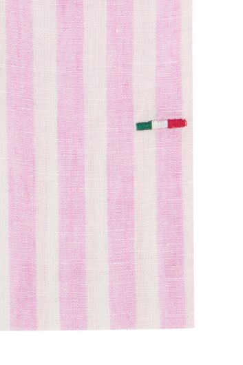 Portofino casual overhemd mouwlengte 7 normale fit roze gestreept linnen