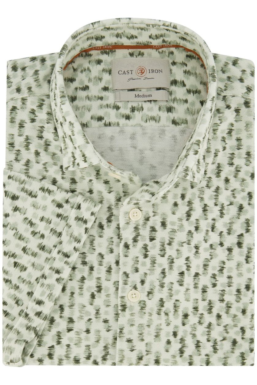 Cast Iron casual overhemd korte mouw  groen geprint katoen normale fit