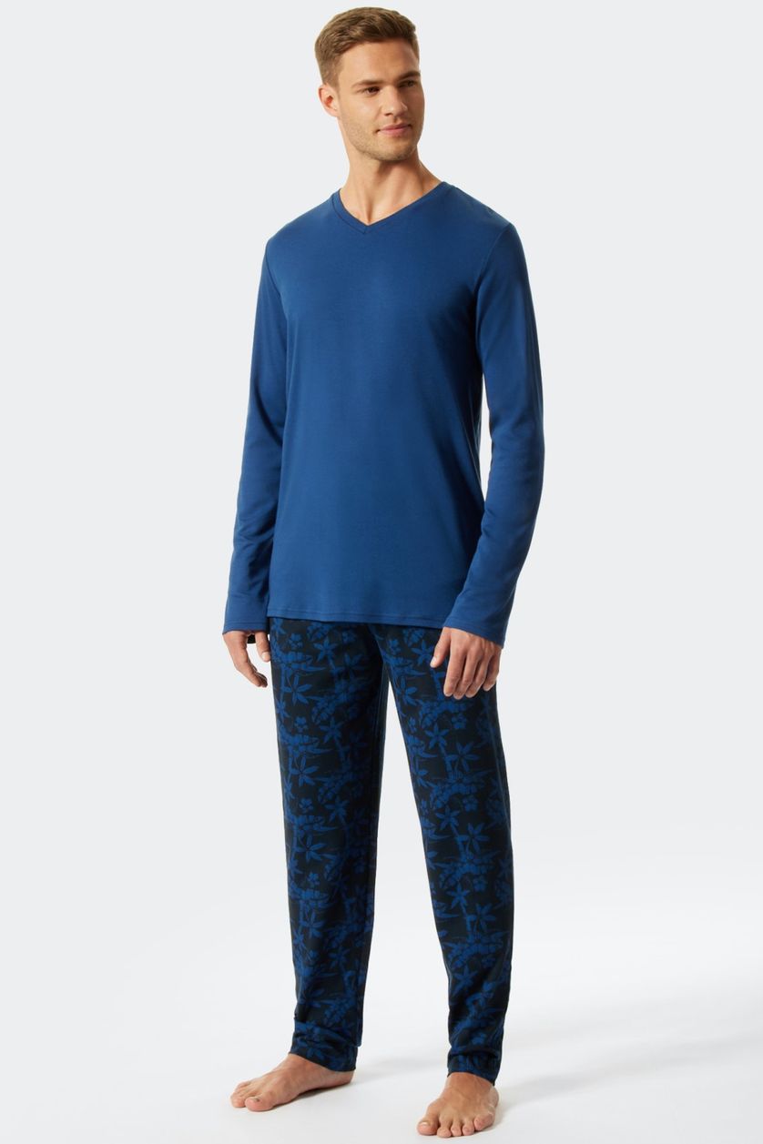 Schiesser pyjama geprint katoen donkerblauw 