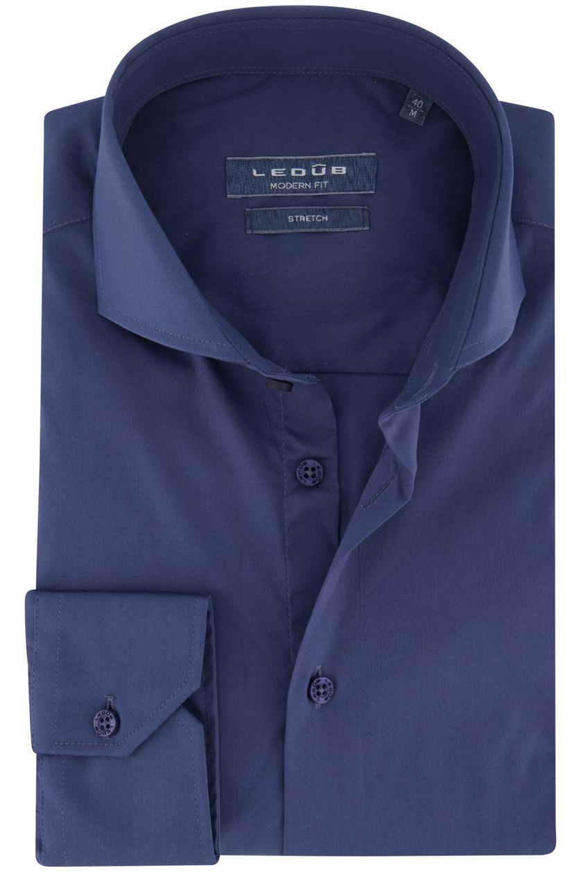 Ledub business overhemd Modern Fit blauw effen katoen