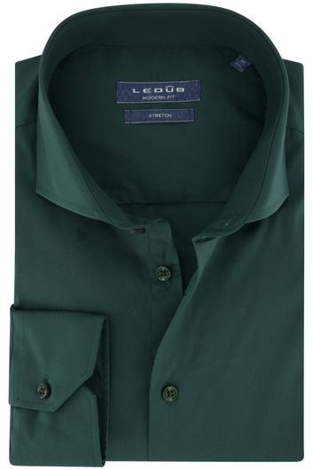 business overhemd Ledub Modern Fit groen effen katoen normale fit 