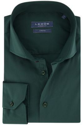 Ledub Ledub business overhemd Modern Fit donkergroen uni katoen-stretch