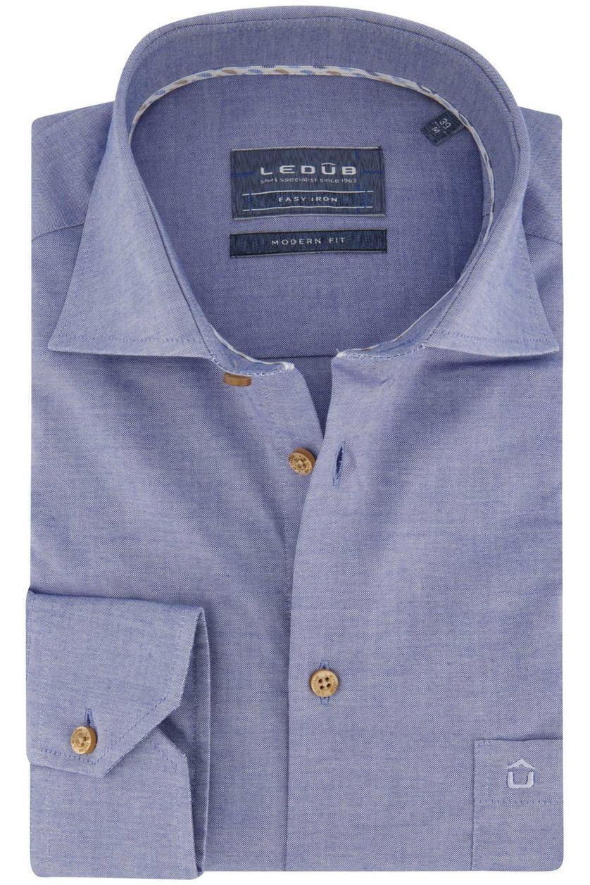 Ledub business overhemd Modern Fit New blauw effen katoen normale fit