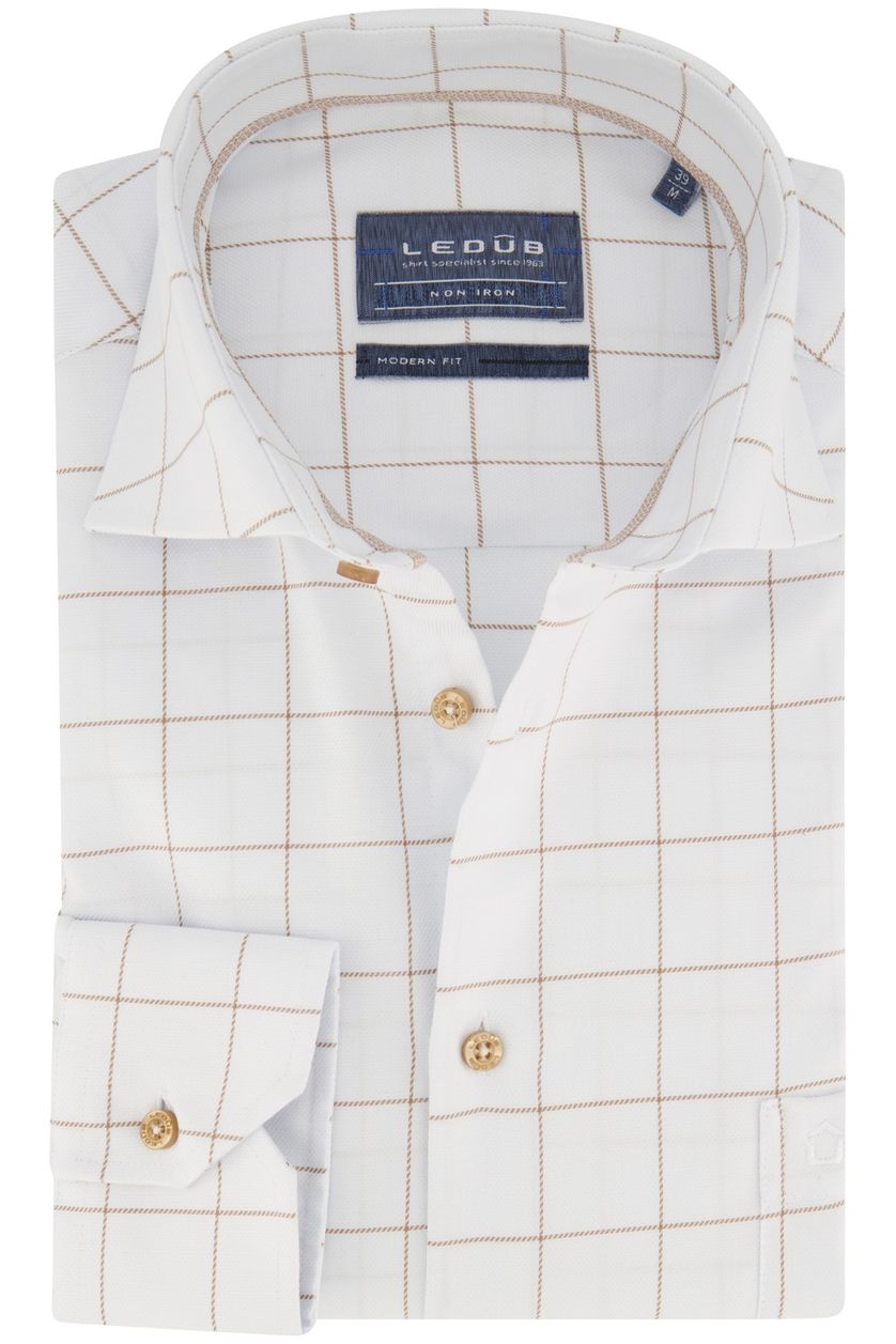 Ledub business overhemd Modern Fit wit geruit katoen normale fit