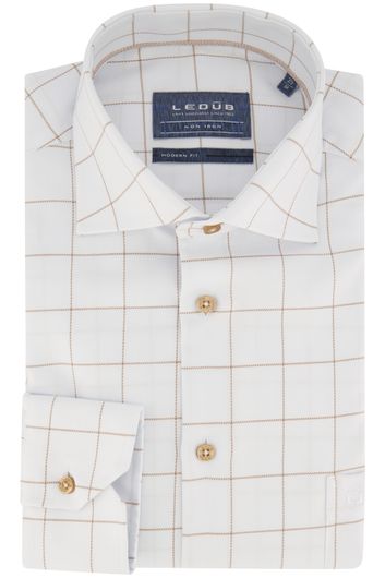 Ledub business overhemd Modern Fit normale fit wit geruit katoen