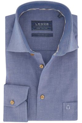 Ledub Ledub overhemd mouwlengte 7 Modern Fit New blauw effen  normale fit