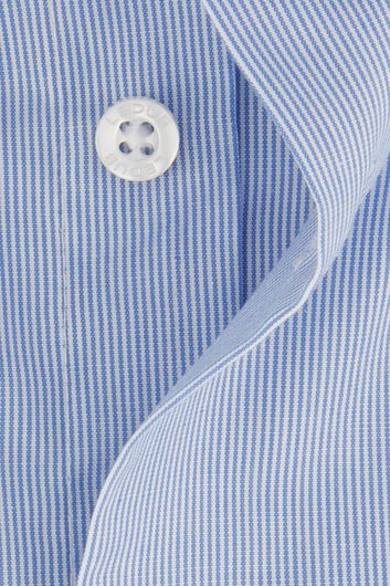 Ledub overhemd korte mouw Modern Fit New normale fit lichtblauw gestreept katoen