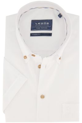 Ledub Ledub overhemd korte mouw Modern Fit New normale fit wit effen katoen