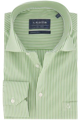 Ledub Ledub business overhemd  normale fit groen gestreept katoen