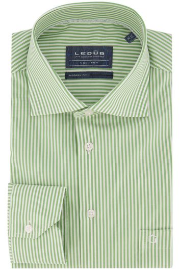 business overhemd Ledub  groen gestreept katoen normale fit 