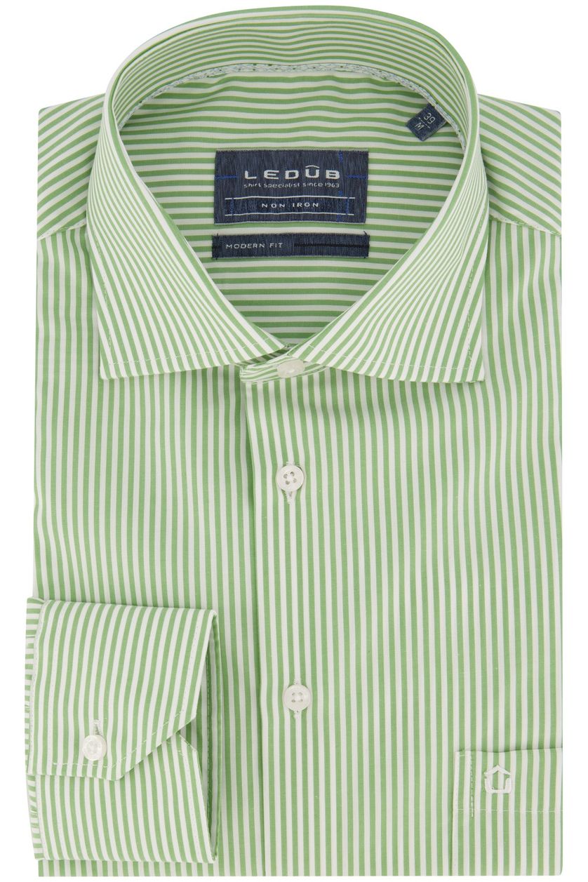 Ledub business overhemd  groen gestreept katoen normale fit