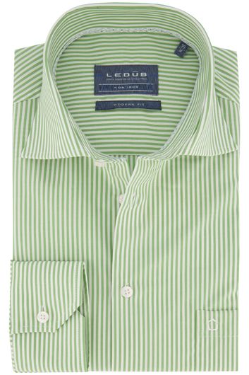 Ledub overhemd mouwlengte 7 Modern Fit New normale fit groen gestreept katoen