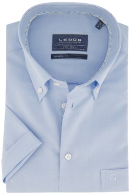 Ledub Ledub overhemd korte mouw Modern Fit New lichtblauw uni button down boord