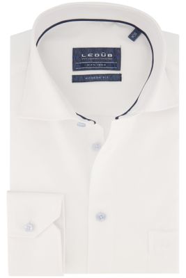 Ledub Ledub overhemd mouwlengte 7 Modern Fit normale fit wit effen katoen