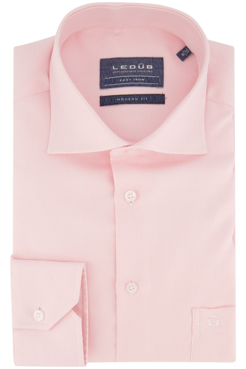Ledub business overhemd Modern Fit roze effen katoen normale fit