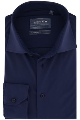 Ledub Ledub overhemd mouwlengte 7 Modern Fit donkerblauw effen normale fit
