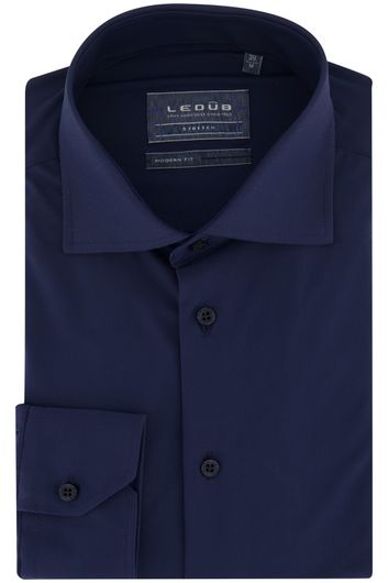Overhemd mouwlengte 7 Ledub Modern Fit normale fit donkerblauw effen 