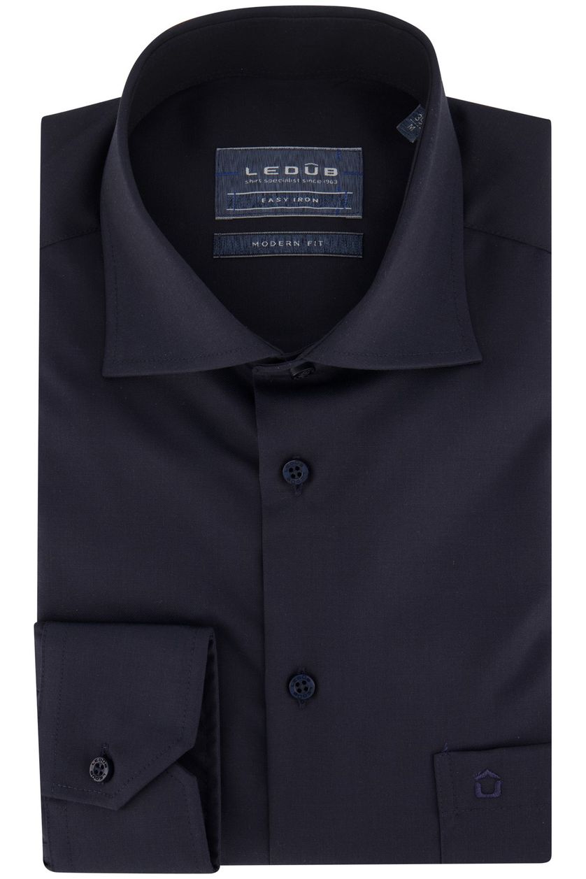 Ledub business overhemd Modern Fit New donkerblauw effen katoen normale fit