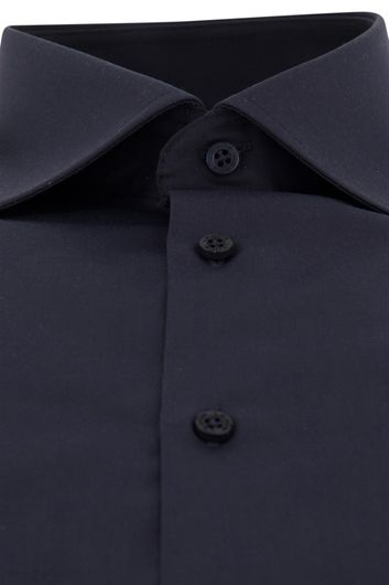 overhemd mouwlengte 7 Ledub Modern Fit New donkerblauw effen katoen normale fit 