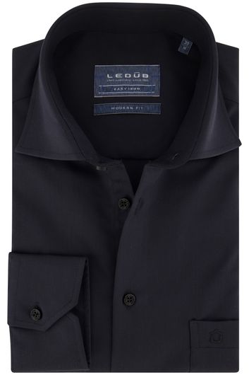 Zakelijk Ledub overhemd met borstzak Modern Fit New donkerblauw effen