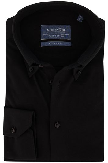 business overhemd Ledub Modern Fit New zwart effen katoen normale fit 