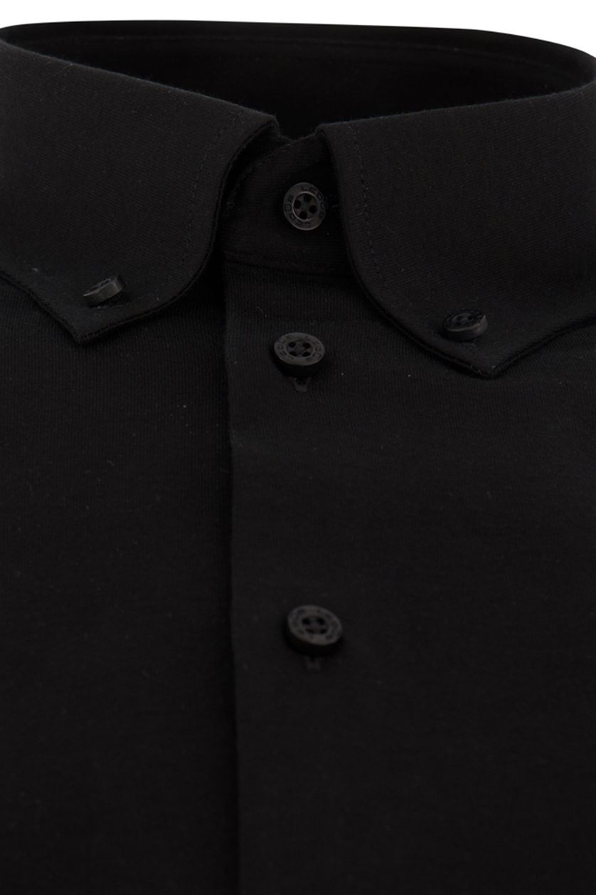 Ledub overhemd mouwlengte 7 Modern Fit New zwart effen katoen normale fit