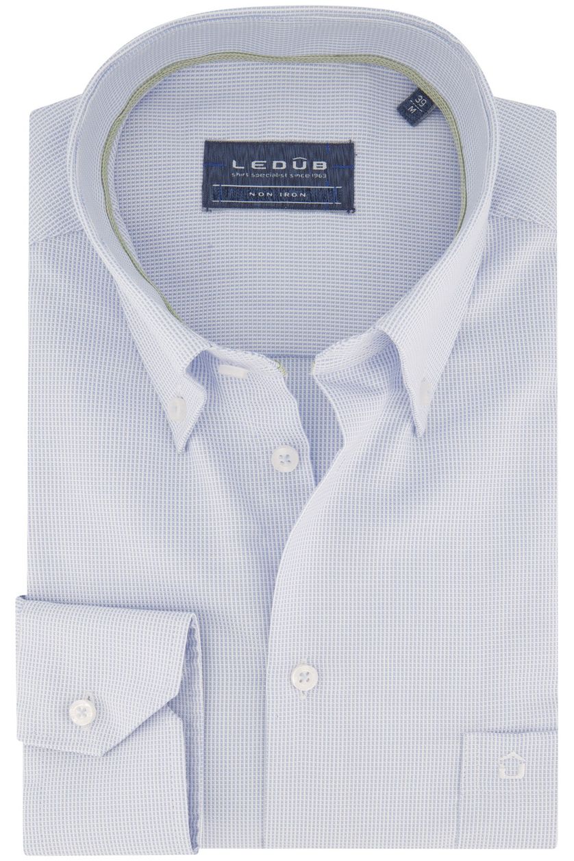 Ledub business overhemd Modern Fit New lichtblauw geruit katoen normale fit