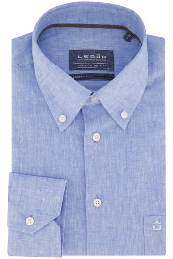 business overhemd Ledub Modern Fit New lichtblauw effen linnen normale fit 