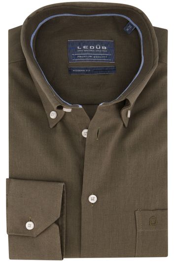 business overhemd Ledub Modern Fit New groen effen linnen normale fit 