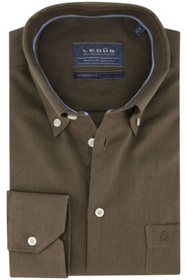 Ledub Ledub business overhemd Modern Fit New groen effen linnen normale fit