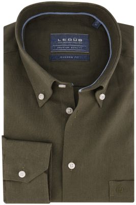 Ledub Ledub overhemd mouwlengte 7 Modern Fit New groen effen linnen normale fit