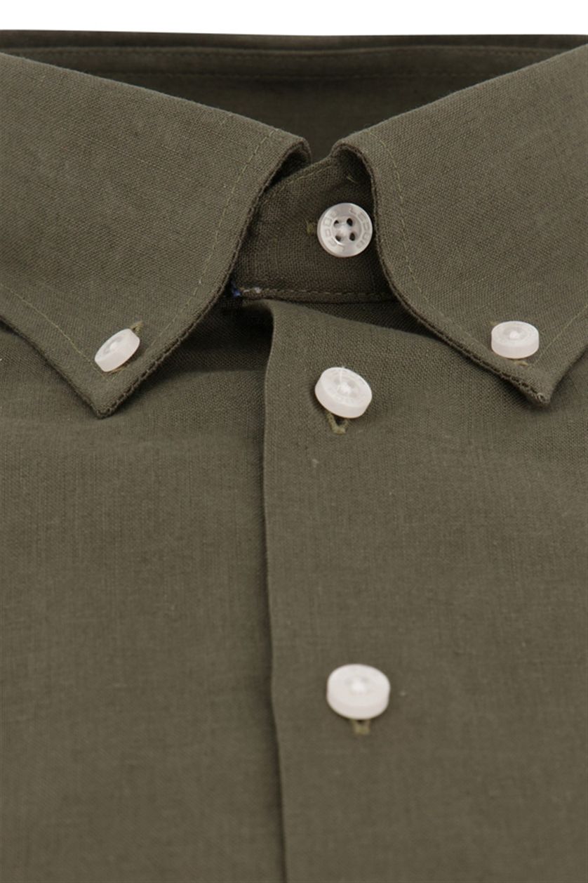 Ledub overhemd mouwlengte 7 Modern Fit New groen effen linnen normale fit