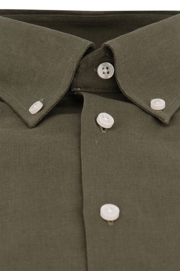 Ledub overhemd mouwlengte 7 Modern Fit New normale fit groen effen linnen