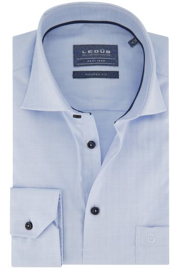Ledub business overhemd Modern Fit New borstzak lichtblauw effen katoen