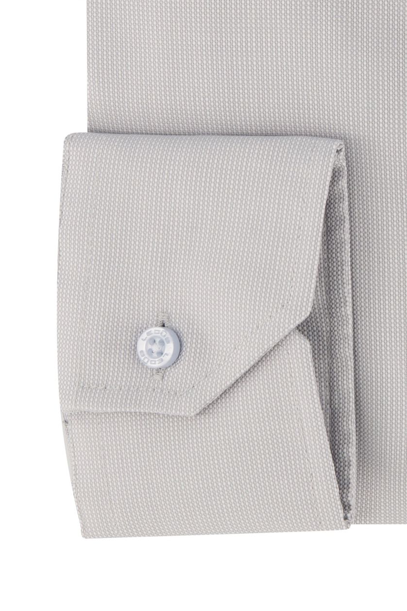 Ledub overhemd mouwlengte 7 Modern Fit grijs effen katoen normale fit