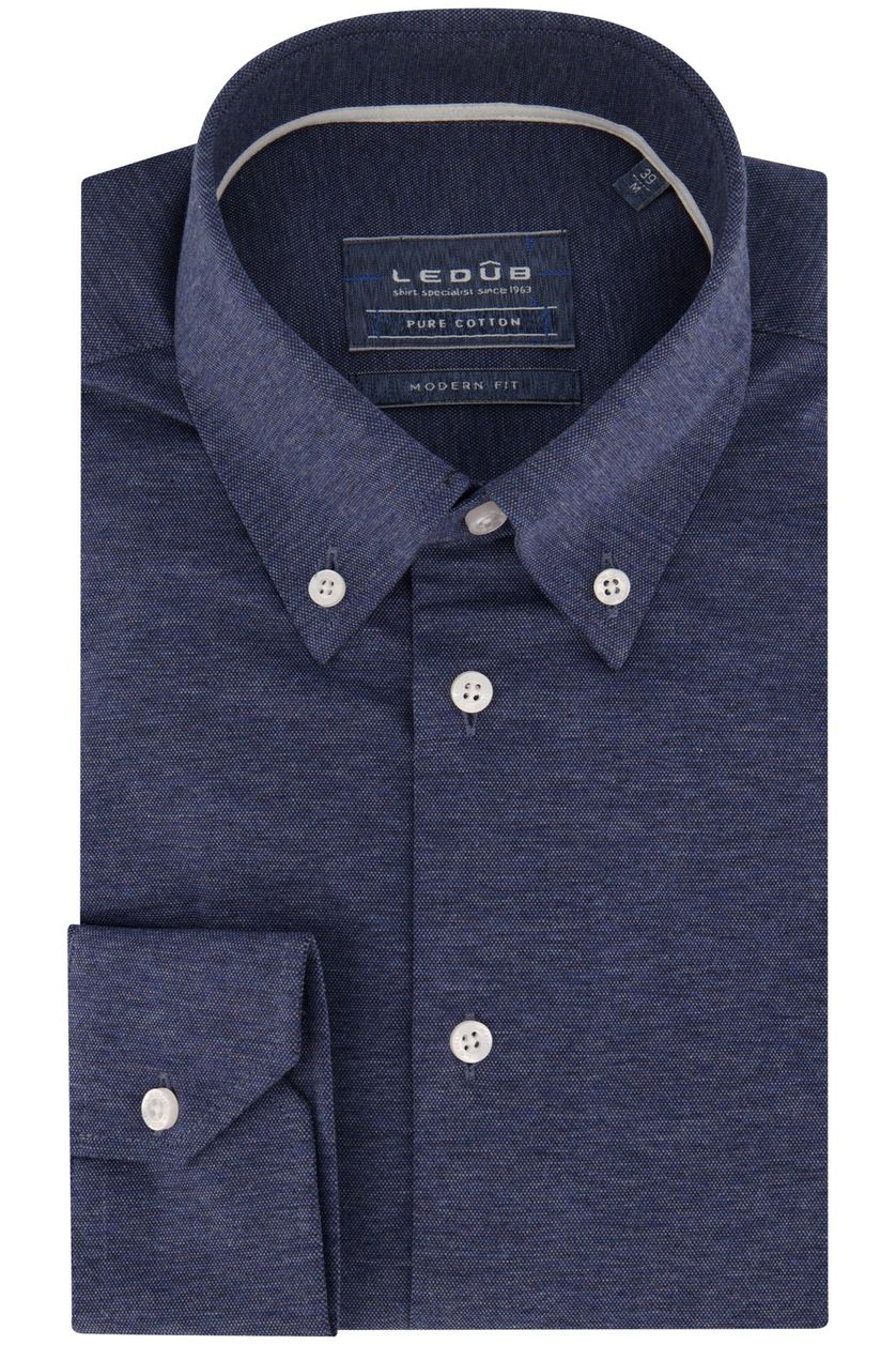 Ledub overhemd Modern Fit New zakelijk blauw effen 100% katoen