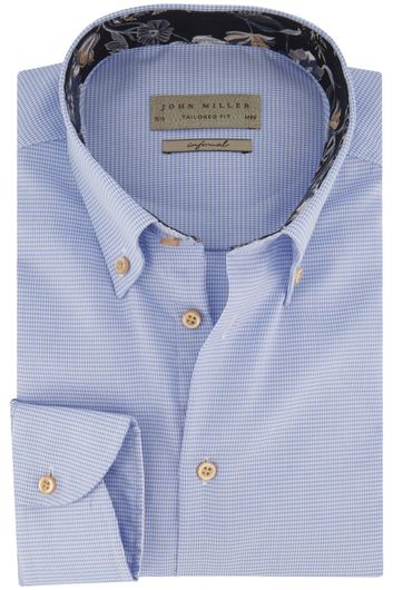 overhemd mouwlengte 7 John Miller Tailored Fit lichtblauw geruit katoen slim fit 