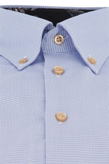 John Miller overhemd mouwlengte 7 Tailored Fit slim fit lichtblauw geruit katoen