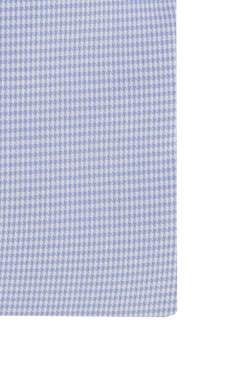 John Miller overhemd mouwlengte 7 Tailored Fit slim fit lichtblauw geruit katoen