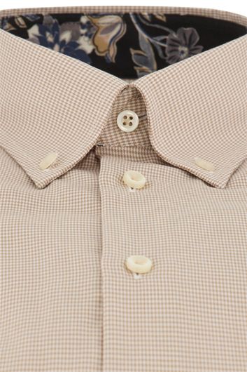 John Miller overhemd mouwlengte 7 Tailored Fit slim fit beige geruit katoen
