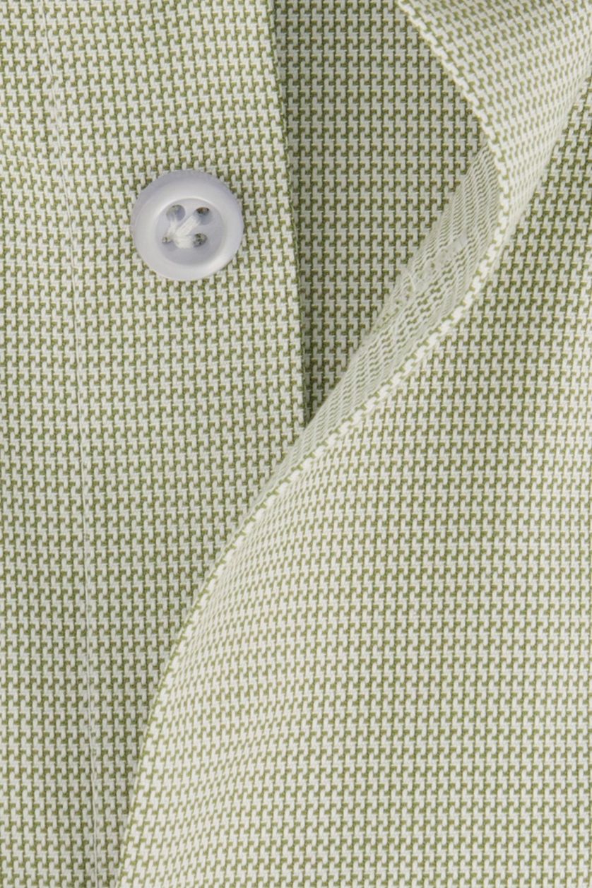 John Miller overhemd mouwlengte 7 Tailored Fit groen effen katoen slim fit